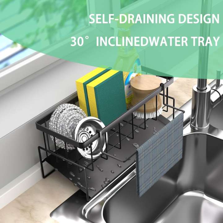 Sink Caddy Organizer | Kitchen Sink Tidy Rack with Brush & Sponge Holder | Washing‑Up Storage for Kitchen Accessories