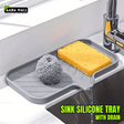 Sink Silicone Tray with Drain 24x15 cm ? Soap, Sponge & Brush Storage Holder | Kitchen Counter Organizer