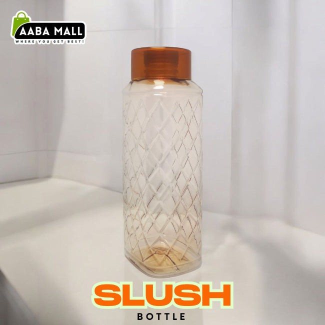 Large 1500ml premium plastic water bottle with a frosted slush-style finish, shown filled with water on a gym bench, highlighting the easy-carry handle.