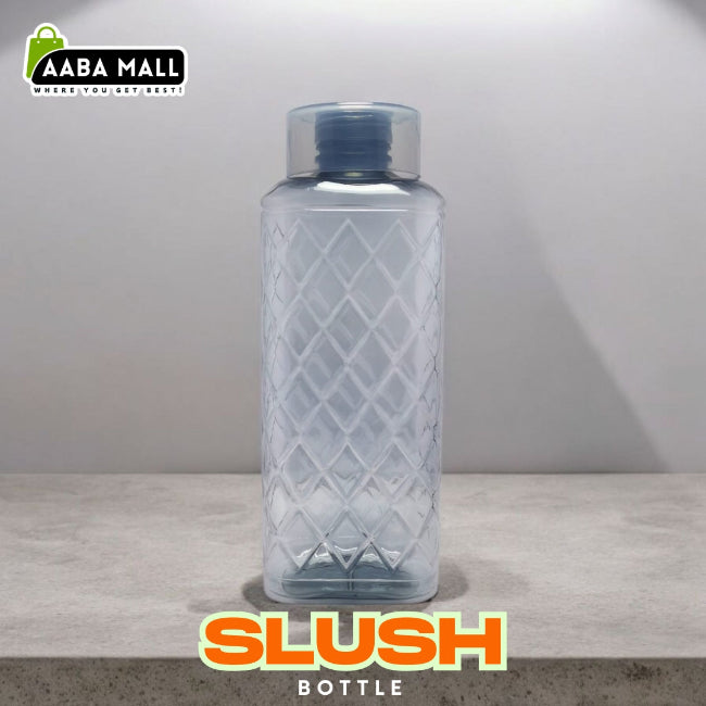 Large 1500ml premium plastic water bottle with a frosted slush-style finish, shown filled with water on a gym bench, highlighting the easy-carry handle.