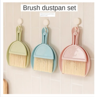Small broom and dustpan for tabletop and edge dusting