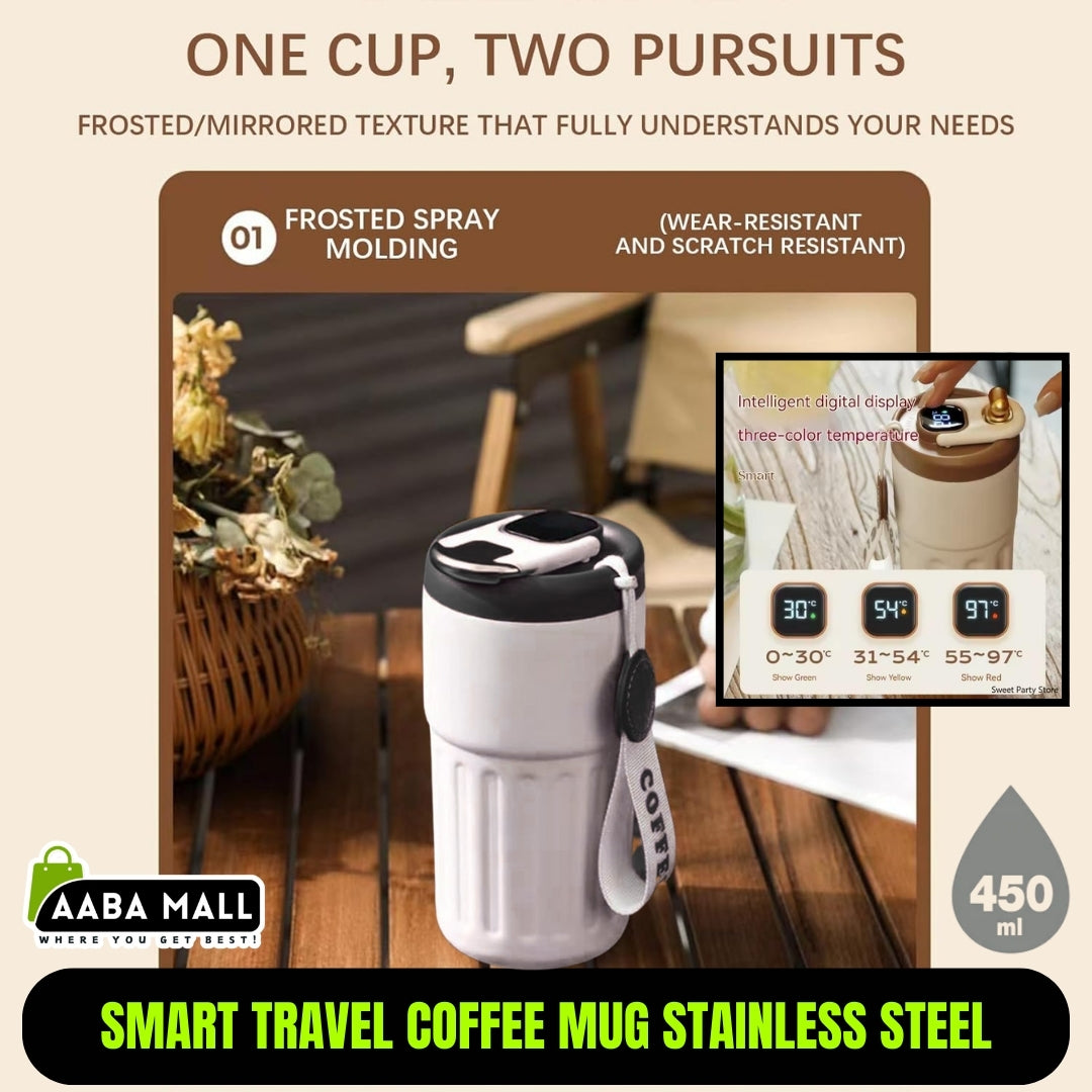 450ML Smart Travel Coffee Mug Stainless Steel Insulated Thermos Bottle Portable Vacuum Flask
