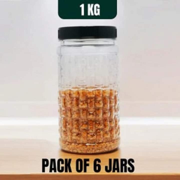 Jar of food with a black lid, labeled '1 KG' and 'Pack of 6 Jars' on a white background.