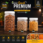 Snack Premium Plastic Jar Set – Airtight Plastic Food Storage Containers (1KG, 500GM, 250GM)