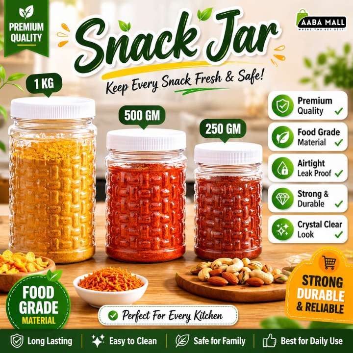 Snack Premium Plastic Jar Set (1KG, 500GM, 250GM) | Airtight Food Storage Containers | Durable Plastic Jars Made in Pakistan