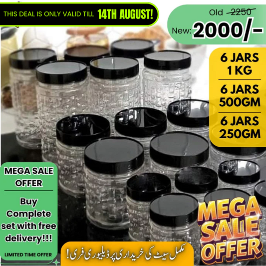 18 Snack Jars Complete Set (6 Jars 1KG – 6 Jars 500GM – 6 Jars 250GM) - Product Of Pakistan