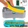 2-in-1 Soap Pump Dispenser & Sponge Holder | One-Hand Operation Soap Pump with Built-In Sponge Caddy | Ideal for Kitchen & Bathroom Dishwashing