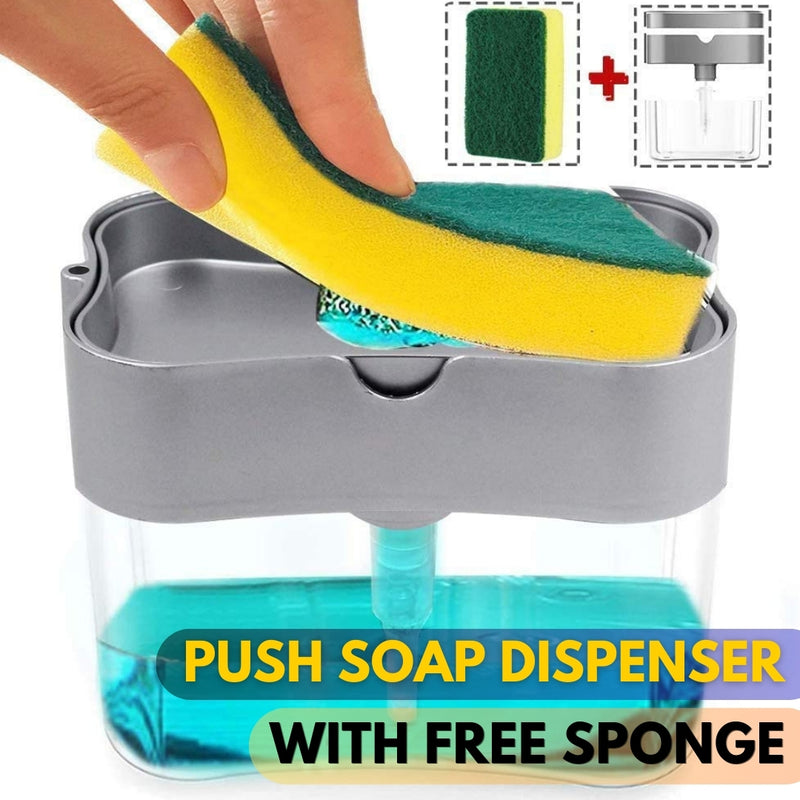 2-in-1 Soap Pump Dispenser & Sponge Holder | One-Hand Operation Soap Pump with Built-In Sponge Caddy | Ideal for Kitchen & Bathroom Dishwashing - AABA MALL
