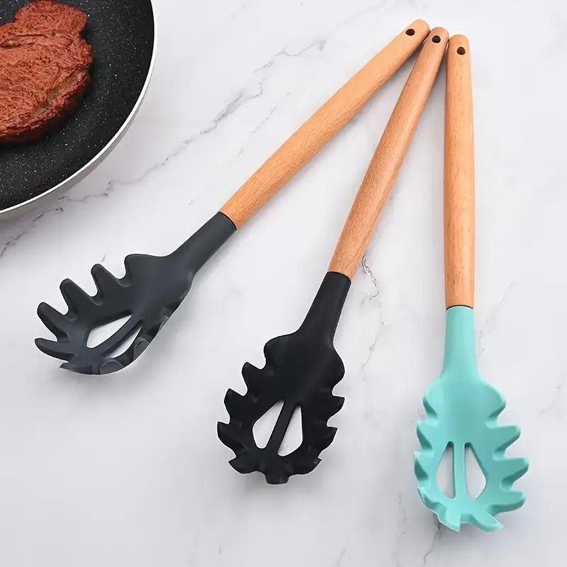 Heat-resistant silicone pasta fork with ergonomic handle