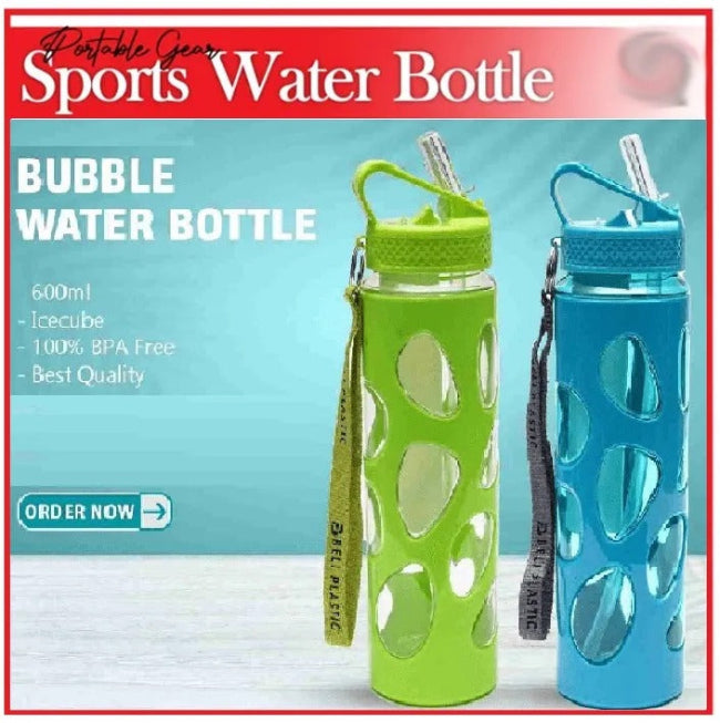500ml sport water bottle with bubble cover and inner food-grade cube tube infuser, plastic portable gym and school drink container