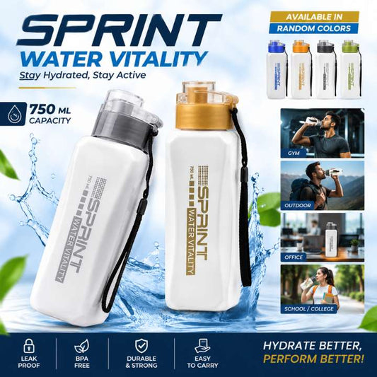 Sprint 750ml Plastic Sports Water Bottle – Gym, Travel, Outdoor, Leak-Proof Flip Cap, BPA-Free, Durable & Lightweight