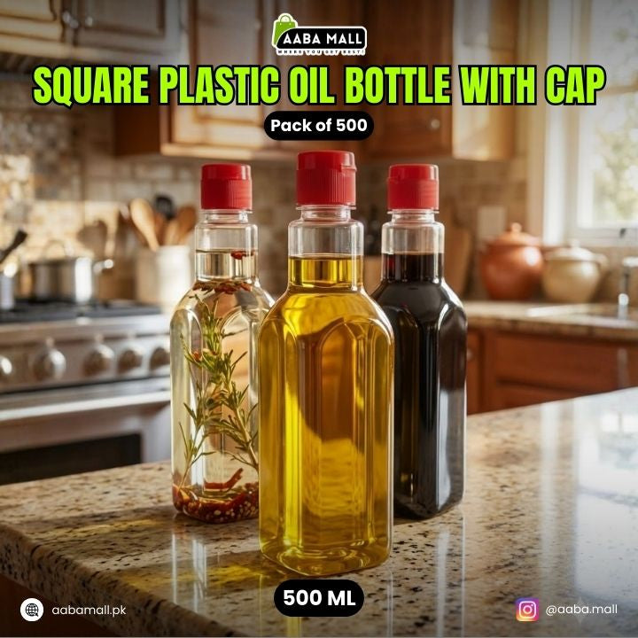 Square Plastic Oil Bottle with Cap - 90ML, 250ML, 500ML Transparent Oil Dispenser for Kitchen | Leakproof Cooking Oil Bottle