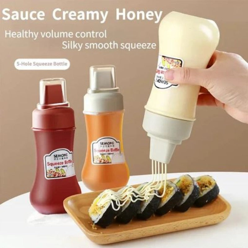 food-grade refillable condiment bottle with multi-nozzle design