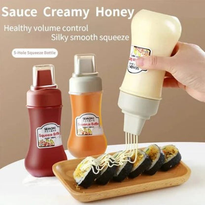 food-grade refillable condiment bottle with multi-nozzle design