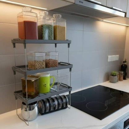 Stackable Kitchen Storage Rack for Cabinets & Countertops ? Space-Saving Organizer
