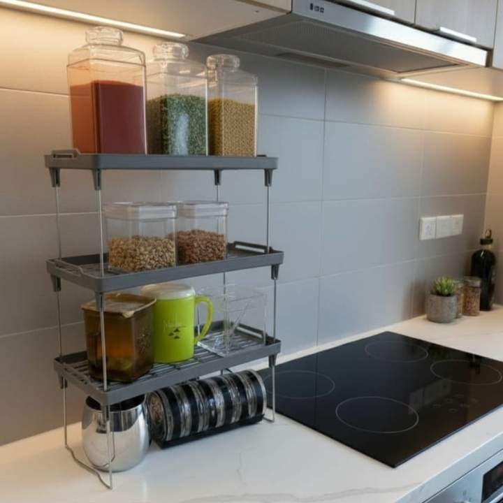 Stackable Kitchen Storage Rack for Cabinets & Countertops ? Space-Saving Organizer