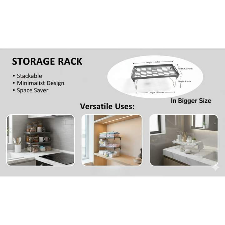 Stackable Kitchen Storage Rack for Cabinets & Countertops ? Space-Saving Organizer