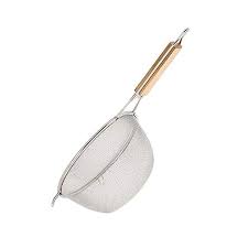Stainless Steel Deep Frying Mesh Strainer Colander Wooden Handle - MEDIUM 21CM