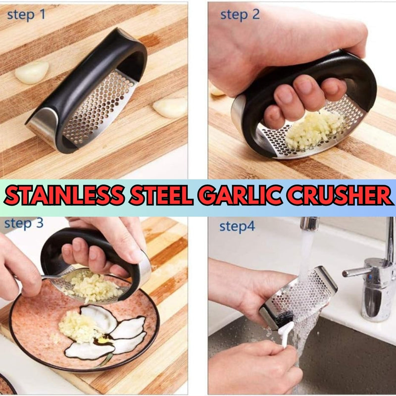 2in1 Stainless Steel Garlic Press Grinder, Garlic Crusher - AABA MALL