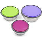 3 Pc Bowl Set Stainless Steel Box Bowls WITH Lids Mixing Bowl Stackable Easy Cleaning - AABA MALL