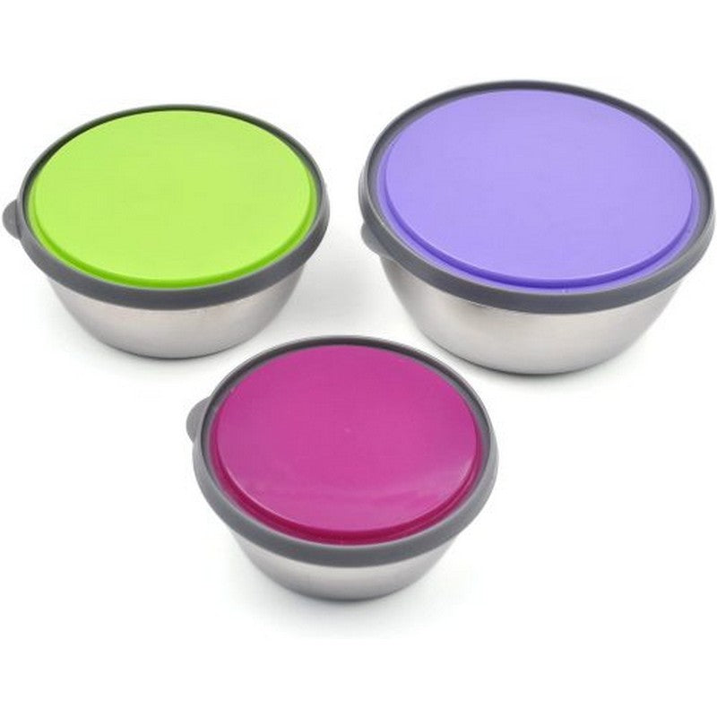 3 Pc Bowl Set Stainless Steel Box Bowls WITH Lids Mixing Bowl Stackable Easy Cleaning - AABA MALL