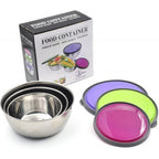 3 Pc Bowl Set Stainless Steel Box Bowls WITH Lids Mixing Bowl Stackable Easy Cleaning - AABA MALL