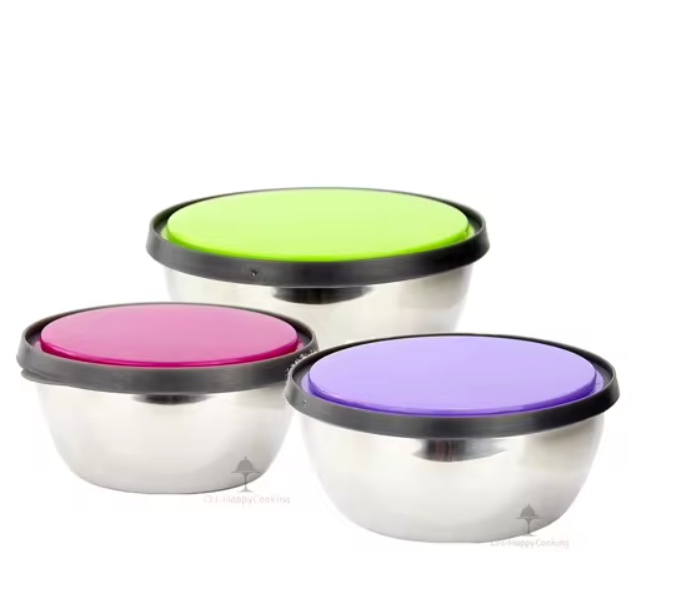 3 Pc Bowl Set Stainless Steel Box Bowls WITH Lids Mixing Bowl Stackable Easy Cleaning - AABA MALL