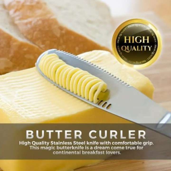 1Pc Stainless Steel Butter Spreader Knife & Curler | Serrated Cold Butter Grater & Slicer