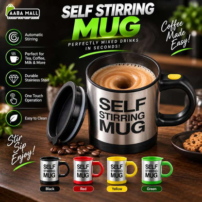 Automatic self stirring stainless steel coffee mixing mug with lid for coffee tea milk and protein shakes