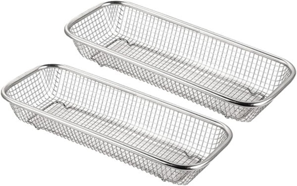 Two metal wire baskets on a white background