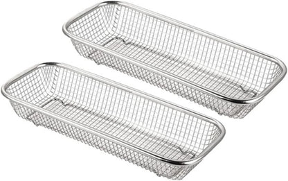Two metal wire baskets on a white background