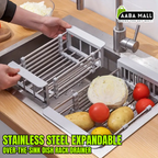 over the sink dish rack, stainless steel dish rack, expandable drying rack, kitchen organizer, dish drainer, rust resistant rack, space saving kitchen rack, fruit and vegetable drainer, dish drying rack