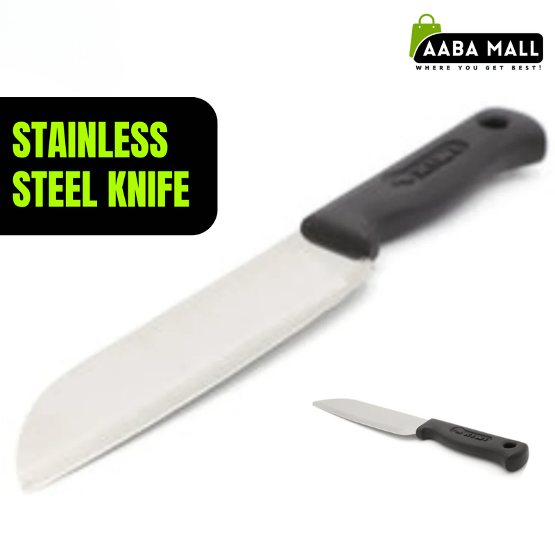 Stainless Steel Kitchen Knife | 10-Inch Silver Blade with Ergonomic Black Plastic Handle - AABA MALL