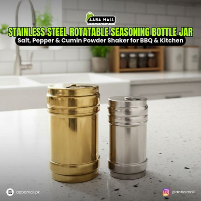 2 pcs Stainless Steel Rotatable Seasoning Bottle Jar – Salt, Pepper & Cumin Powder Shaker for BBQ & Kitchen