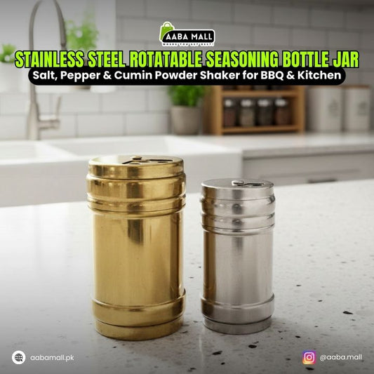 2 pcs Stainless Steel Rotatable Seasoning Bottle Jar – Salt, Pepper & Cumin Powder Shaker for BBQ & Kitchen