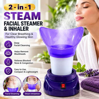 Steam Facial Steamer and Inhaler for blocked nose relief, deep facial cleansing, skin hydration, pore cleaning home spa device
