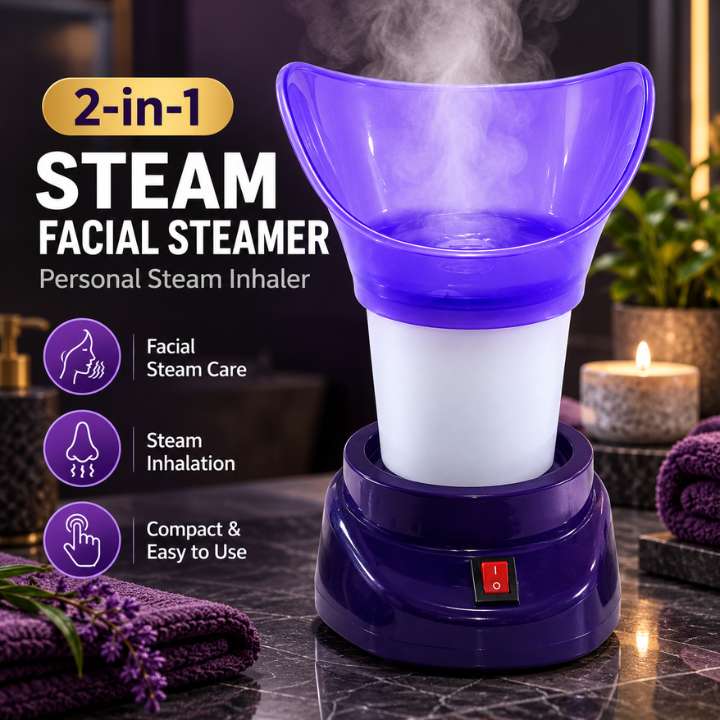 Steam Facial Steamer and Inhaler for blocked nose relief, deep facial cleansing, skin hydration, pore cleaning home spa device