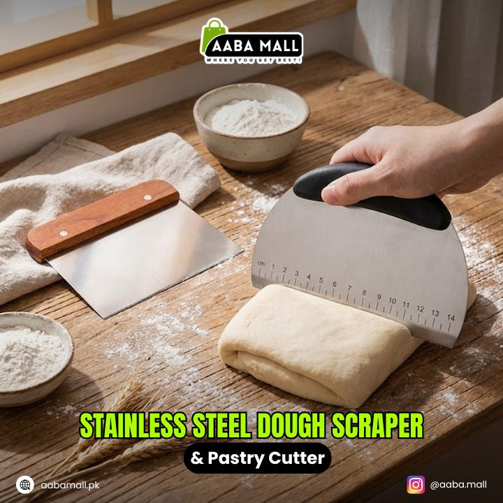 Stainless Steel Dough Scraper & Pastry Cutter with Measurements – Ergonomic Round Handle