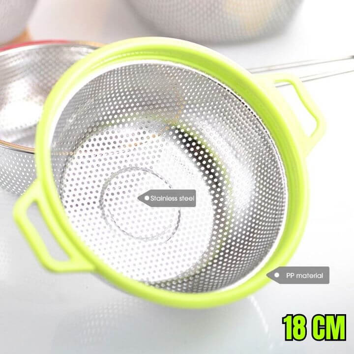 Premium Stainless Steel Vegetable & Fruit Colander with Plastic Handle – Multi‑Size Drain Basket & Rice Sieve