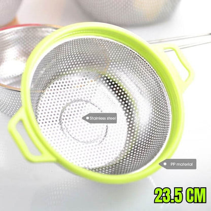 Premium Stainless Steel Vegetable & Fruit Colander with Plastic Handle – Multi‑Size Drain Basket & Rice Sieve