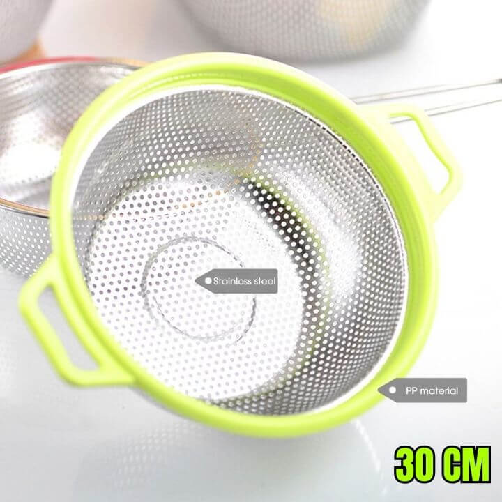 Premium Stainless Steel Vegetable & Fruit Colander with Plastic Handle – Multi‑Size Drain Basket & Rice Sieve