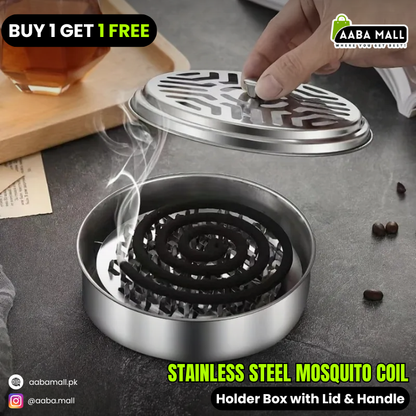 Stainless Steel Mosquito Coil Holder Box with Lid & Handle – Portable Incense Stand