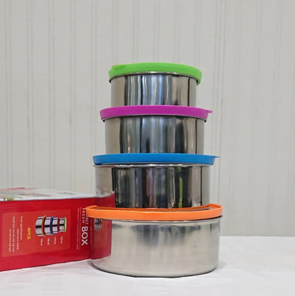 4 Pc Stainless Steel Bowl Set Lunch Box Tiffin Kitchen Food Container Mixing Bowl Stackable Easy Cleaning - AABA MALL