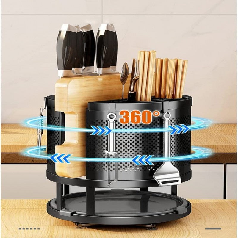 Rotating storage rack for kitchen spoons, forks, and knives