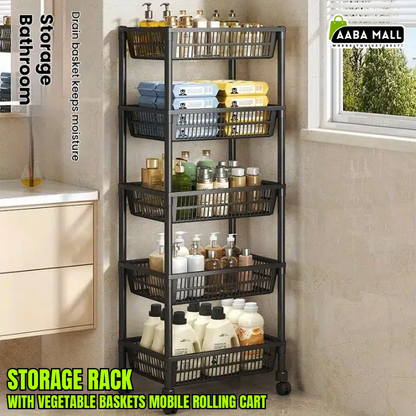 kitchen storage rack, rolling kitchen cart, vegetable basket rack, fruit and vegetable organizer, pantry storage cart, multi tier rack, mobile kitchen shelf, kitchen organizer stand