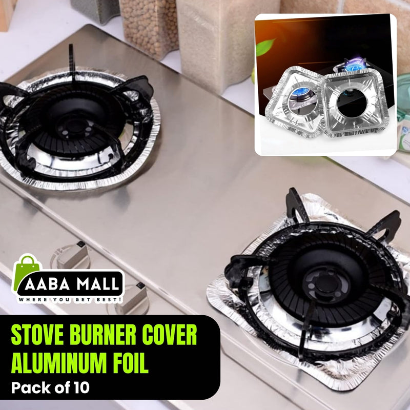 Aluminum Foil Gas Stove Liner & Burner Cover (Square Shape) - Pack of 10 - AABA MALL