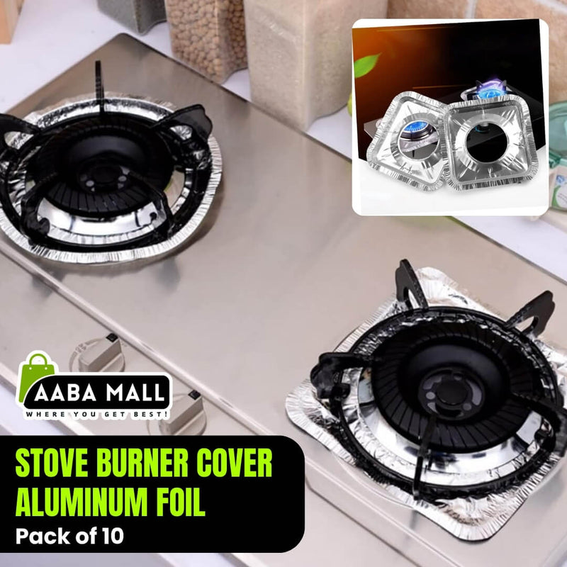 Aluminum Foil Gas Stove Liner & Burner Cover (Square Shape) - Pack of 10
