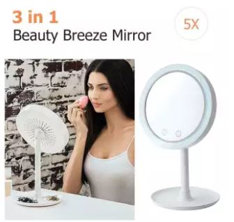 Sweat-Free Makeup Mirror Beauty Fan Mirror Desk-Top Keeps Skin Cool Beauty LED Lighted