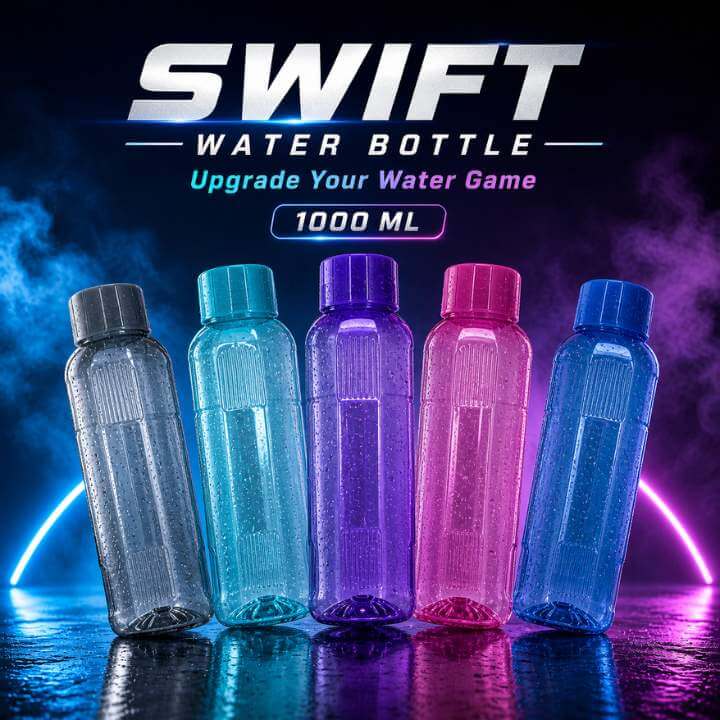 SWIFT 1 Liter Leakproof Water Bottles - BPA Free PET Plastic | Refrigerator-Friendly | 1000 ML Bottle Set / Bundle Offer