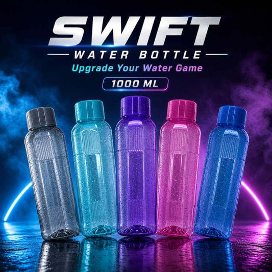 SWIFT 1 Liter Leakproof Water Bottles - BPA Free PET Plastic | Refrigerator-Friendly | 1000 ML Bottle Set / Bundle Offer